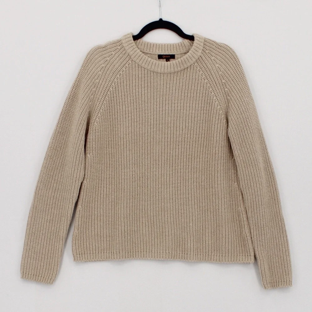 Quince Fisherman Crew Neck Raglan Sweater Size M Organic Cotton Beige